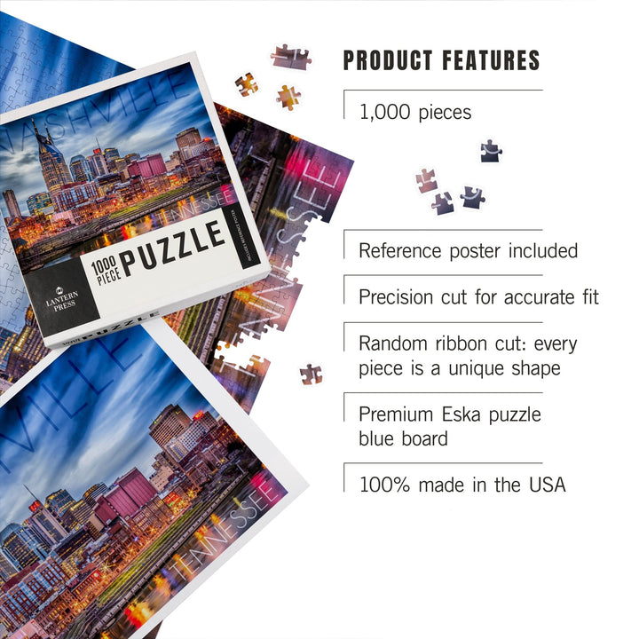 Nashville, Tennessee, Colorful Skyline, Jigsaw Puzzle Puzzle Lantern Press 