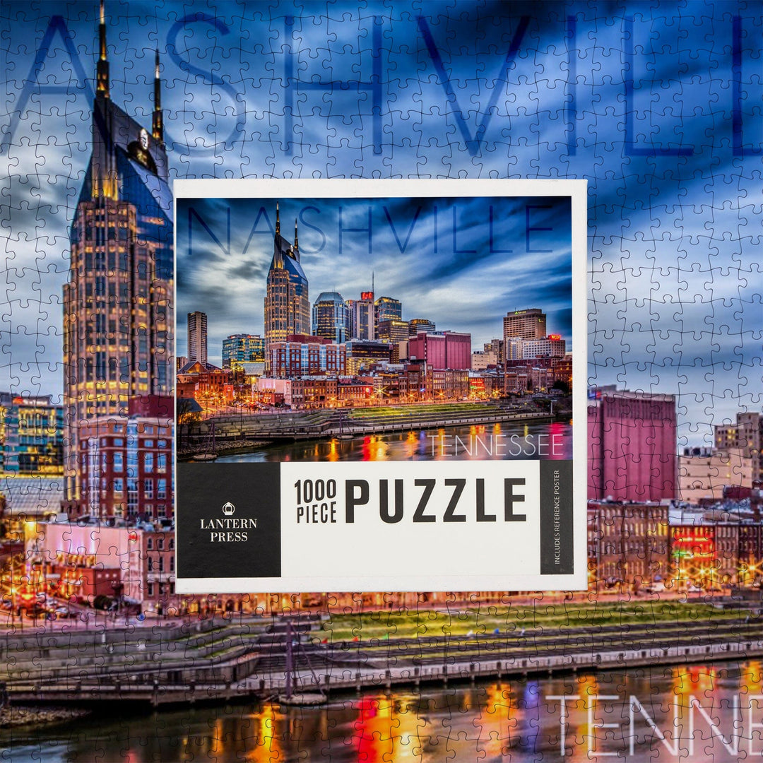 Nashville, Tennessee, Colorful Skyline, Jigsaw Puzzle Puzzle Lantern Press 