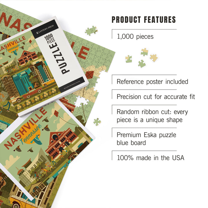 Nashville, Tennessee, Geometric City Series, Jigsaw Puzzle Puzzle Lantern Press 