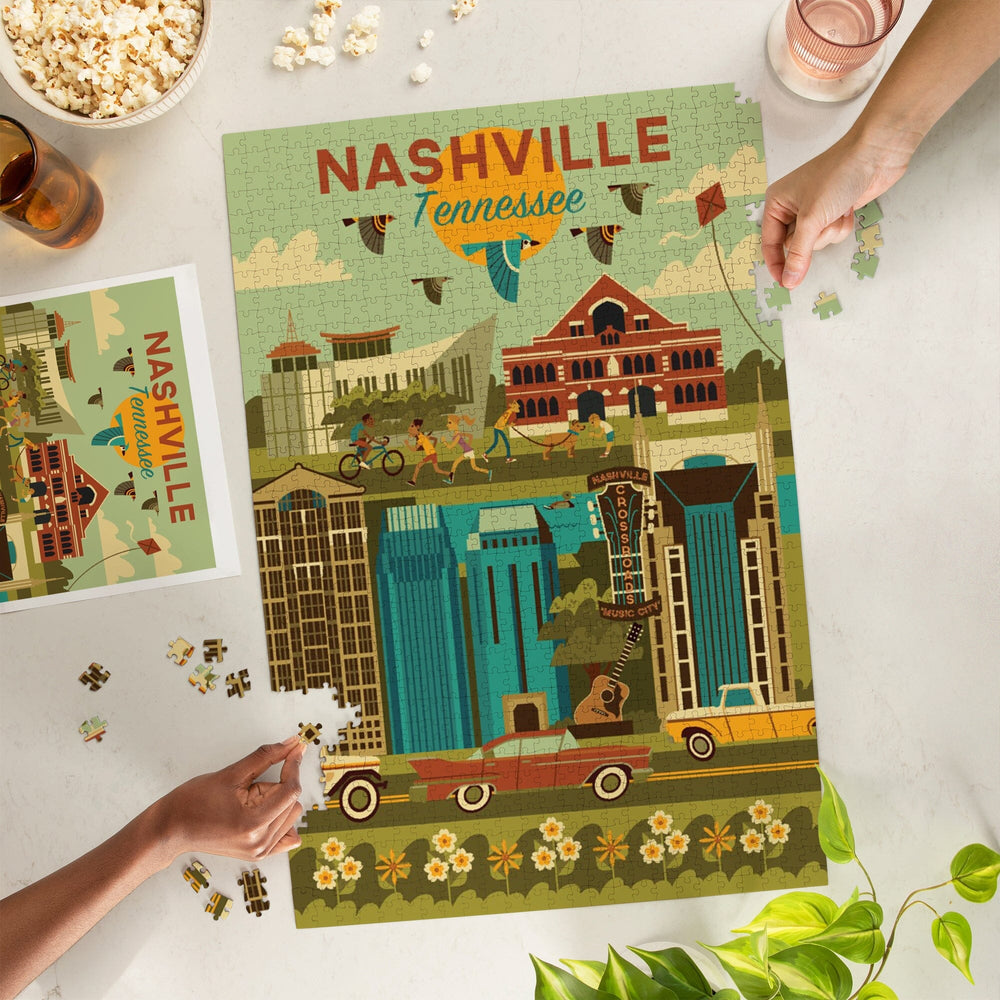 Nashville, Tennessee, Geometric City Series, Jigsaw Puzzle Puzzle Lantern Press 