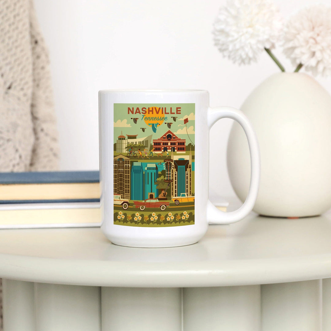 Nashville, Tennessee, Geometric City Series, Lantern Press Artwork, Ceramic Mug Mugs Lantern Press 