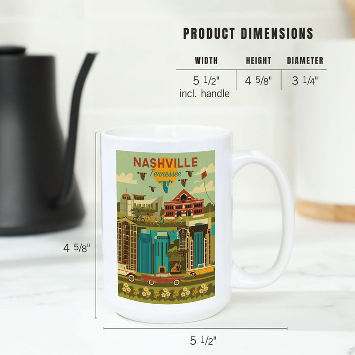 Nashville, Tennessee, Geometric City Series, Lantern Press Artwork, Ceramic Mug Mugs Lantern Press 