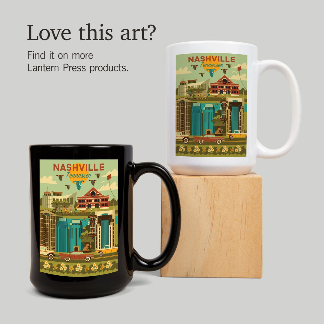 Nashville, Tennessee, Geometric City Series, Lantern Press Artwork, Ceramic Mug Mugs Lantern Press 