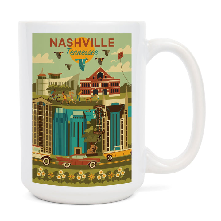 Nashville, Tennessee, Geometric City Series, Lantern Press Artwork, Ceramic Mug Mugs Lantern Press 