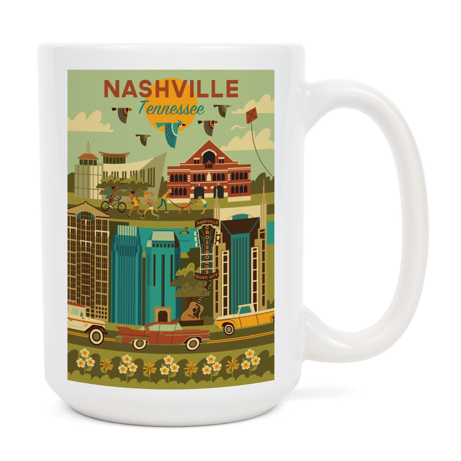 Nashville, Tennessee, Geometric City Series, Lantern Press Artwork, Ceramic Mug Mugs Lantern Press 