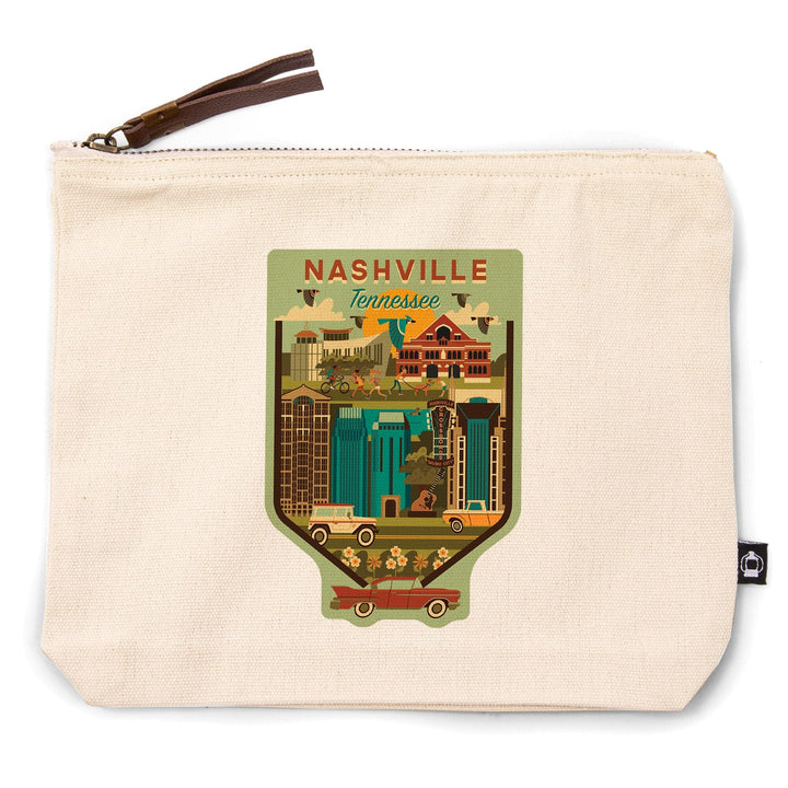 Nashville, Tennessee, Geometric City Series,, Organic Cotton Zipper Pouch, Go Bag Go Bag Lantern Press 