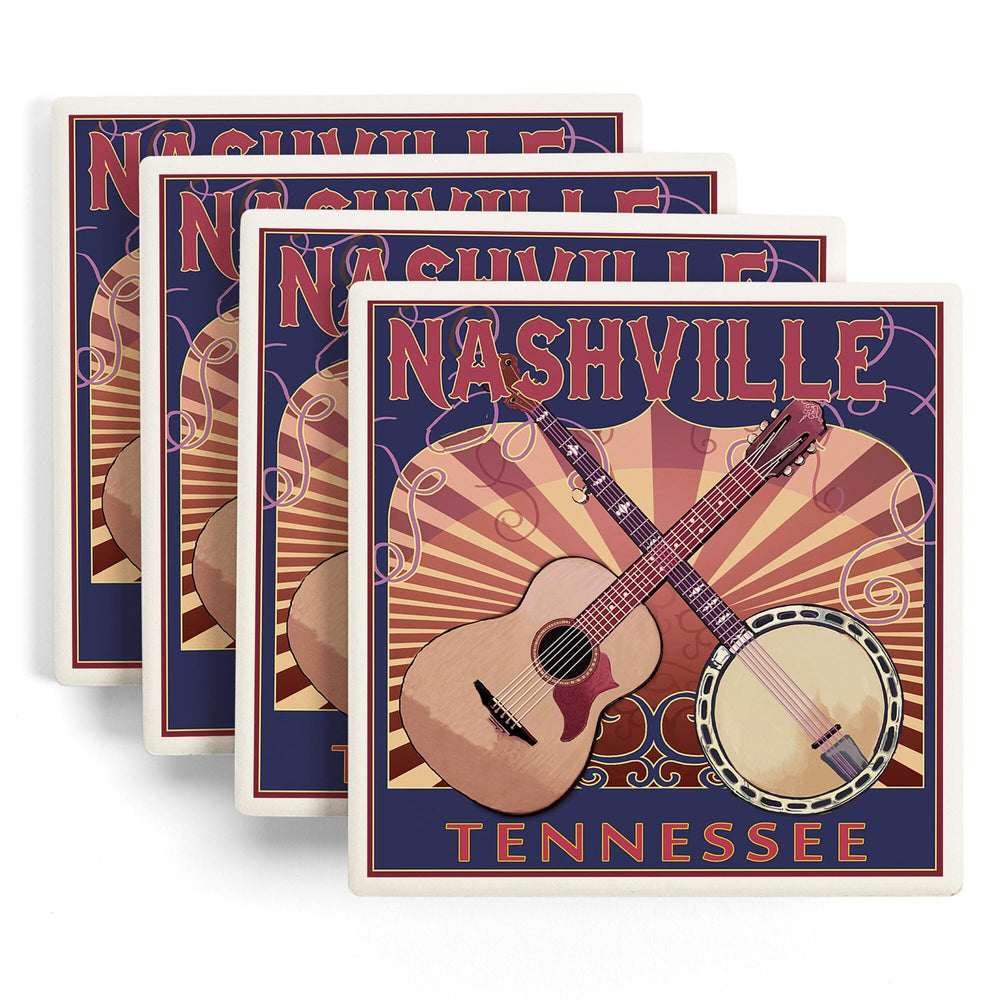 Nashville, Tennessee, Guitar and Banjo Music, Coasters Coasters Lantern Press 
