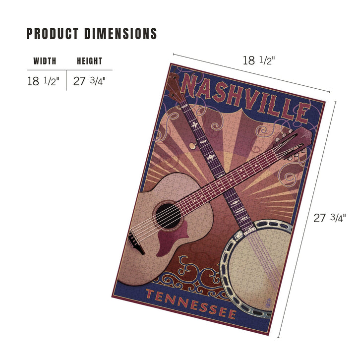 Nashville, Tennessee, Guitar and Banjo Music, Jigsaw Puzzle Puzzle Lantern Press 