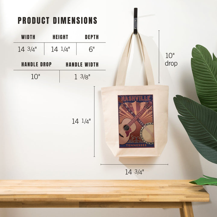 Nashville, Tennessee, Guitar and Banjo Music, Tote Bag Totes Lantern Press 