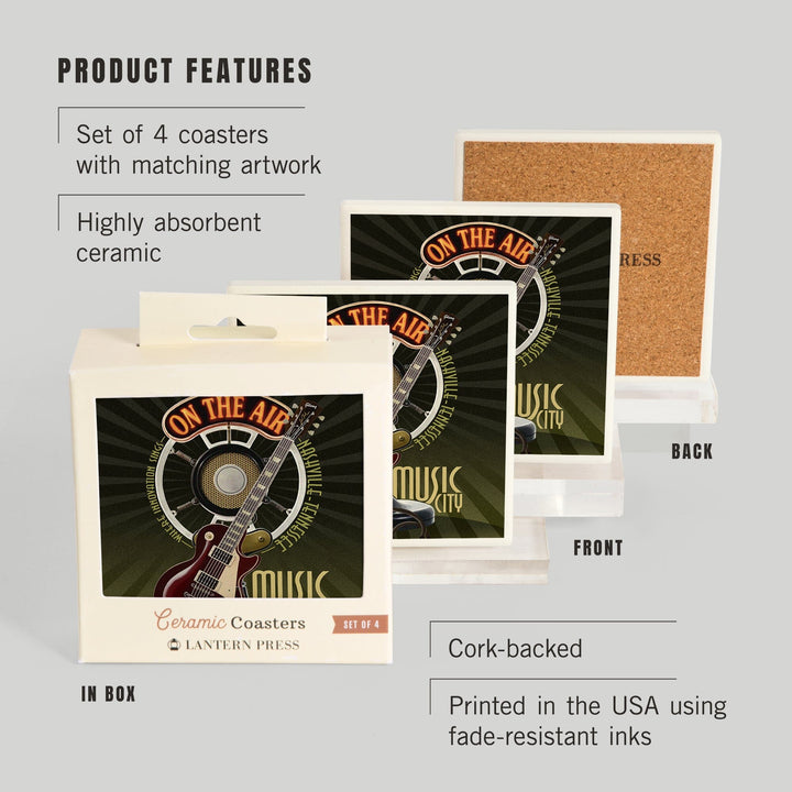 Nashville, Tennessee, Guitar and Microphone, Coasters Coasters Lantern Press 