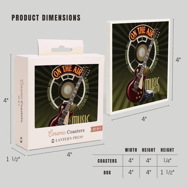Nashville, Tennessee, Guitar and Microphone, Coasters Coasters Lantern Press 