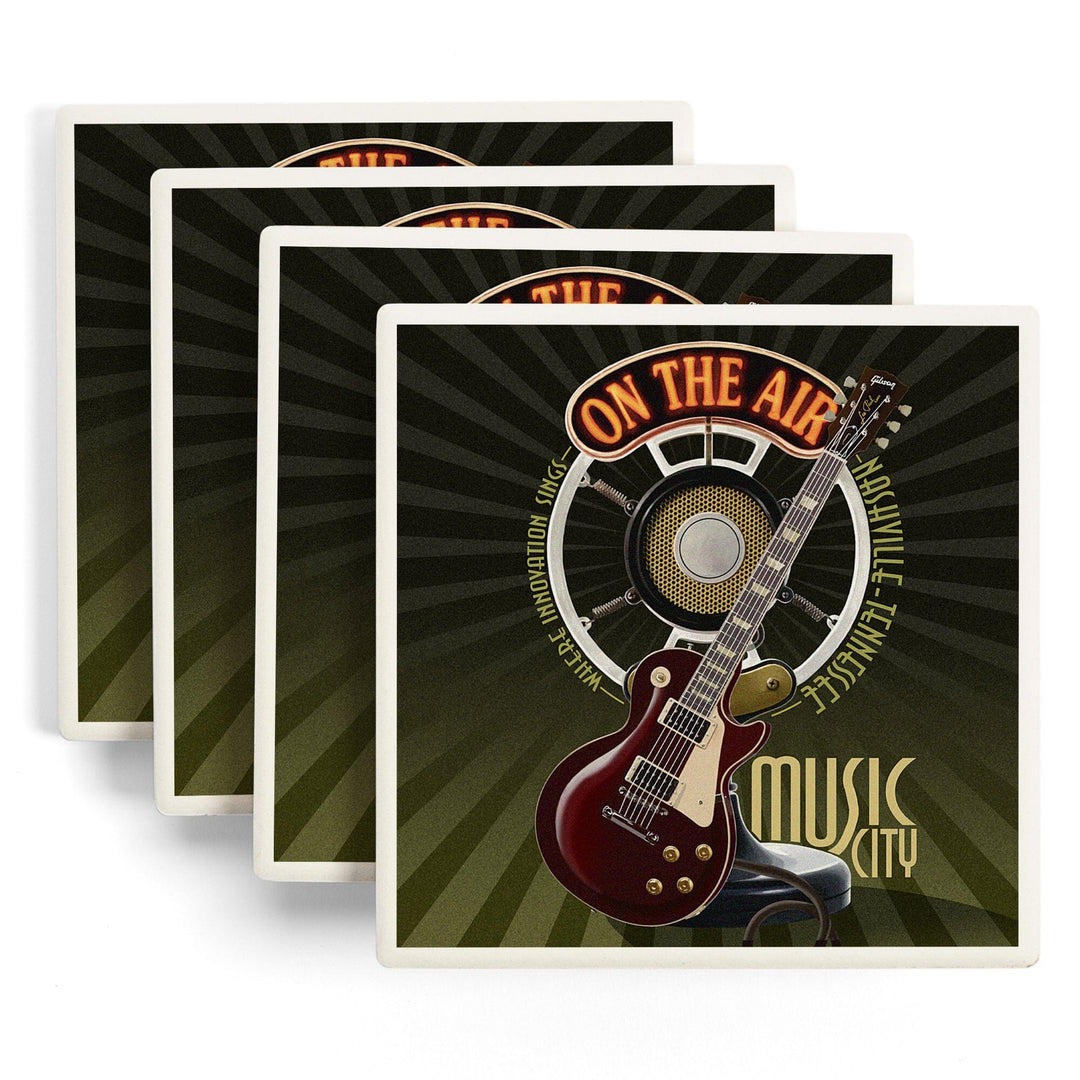 Nashville, Tennessee, Guitar and Microphone, Coasters Coasters Lantern Press 