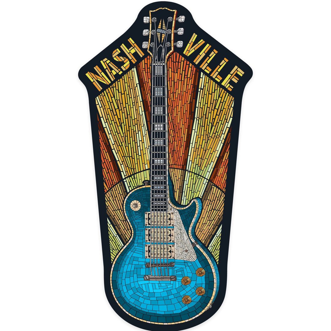 Nashville, Tennessee, Guitar Mosaic, Contour, Vinyl Sticker Sticker Lantern Press 