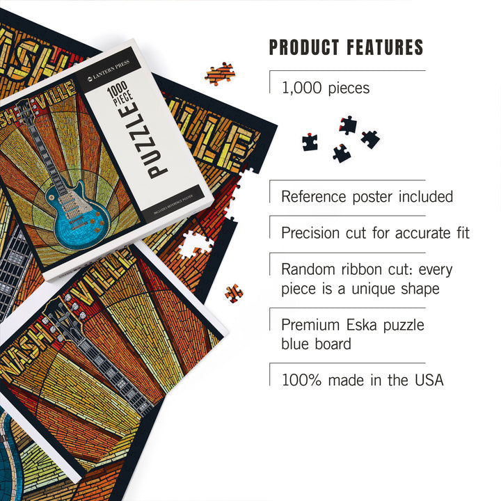 Nashville, Tennessee, Guitar Mosaic, Jigsaw Puzzle Puzzle Lantern Press 