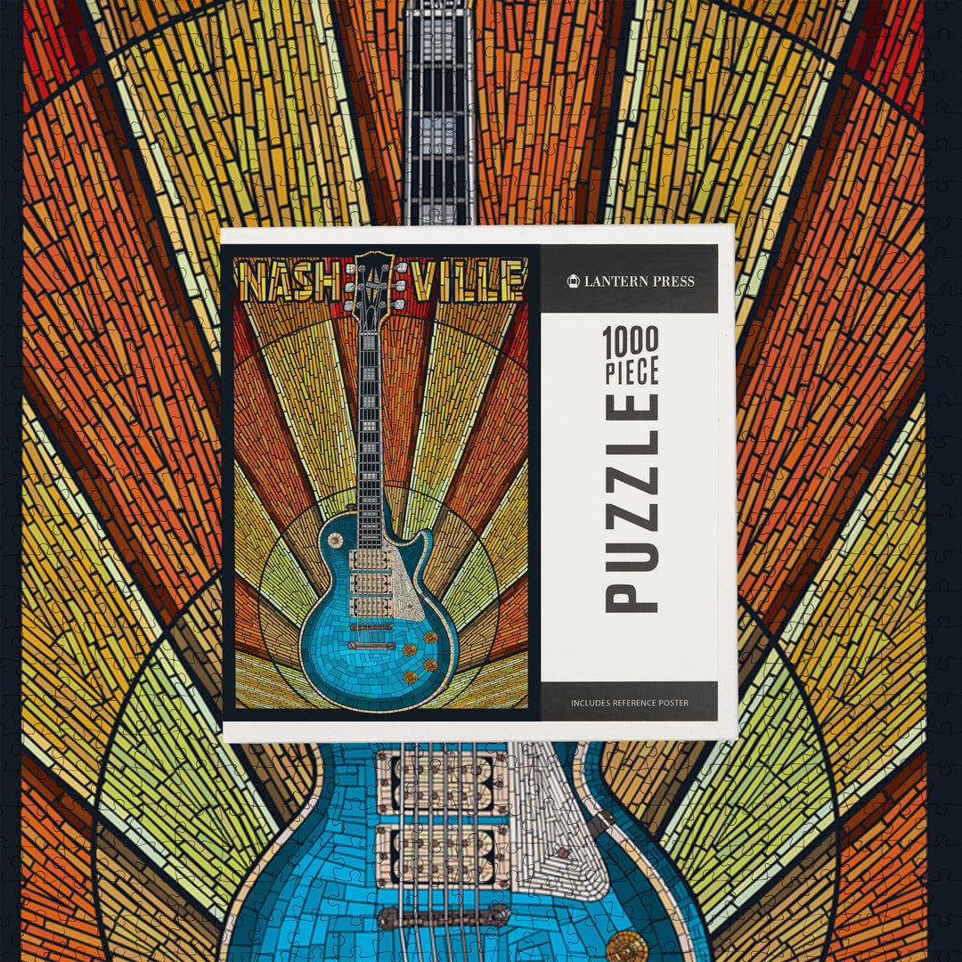 Nashville, Tennessee, Guitar Mosaic, Jigsaw Puzzle Puzzle Lantern Press 