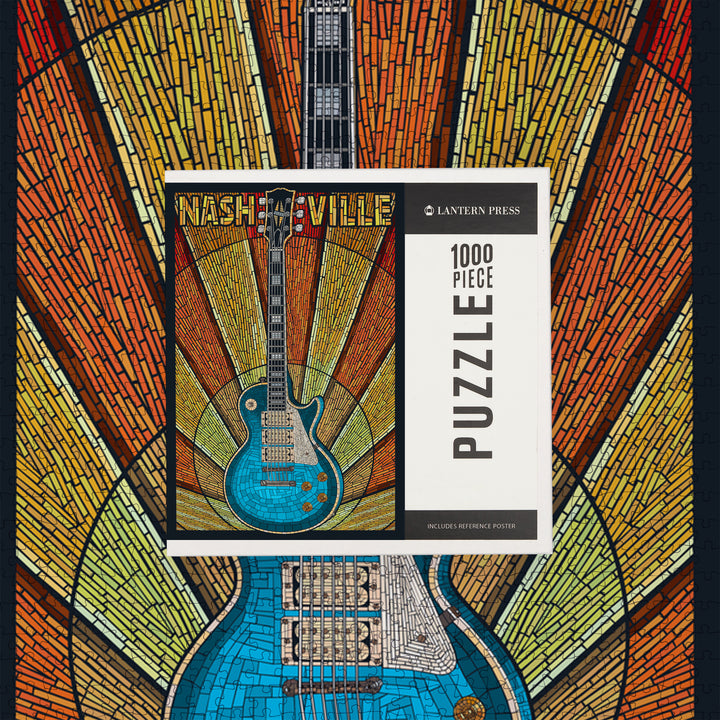 Nashville, Tennessee, Guitar Mosaic, Jigsaw Puzzle Puzzle Lantern Press 