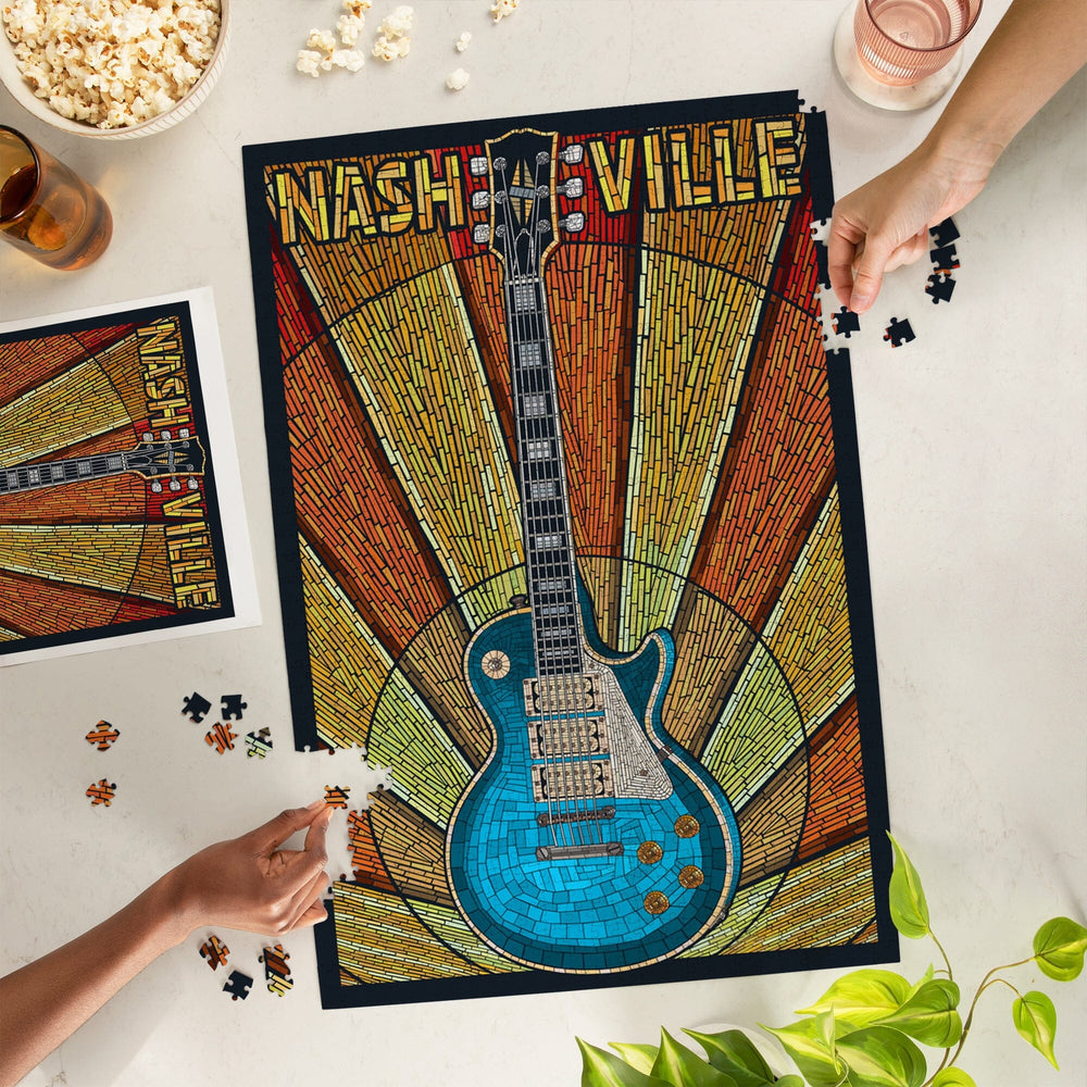 Nashville, Tennessee, Guitar Mosaic, Jigsaw Puzzle Puzzle Lantern Press 