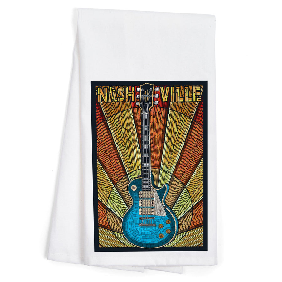 Nashville, Tennessee, Guitar Mosaic, Organic Cotton Kitchen Tea Towels Kitchen Lantern Press 