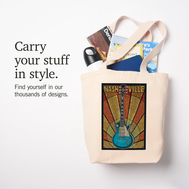 Nashville, Tennessee, Guitar Mosaic, Tote Bag Totes Lantern Press 