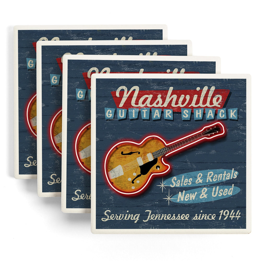 Nashville, Tennessee, Guitar Shack Vintage Sign, Coasters Coasters Lantern Press 