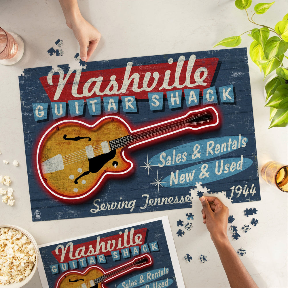 Nashville, Tennessee, Guitar Shack Vintage Sign, Jigsaw Puzzle Puzzle Lantern Press 