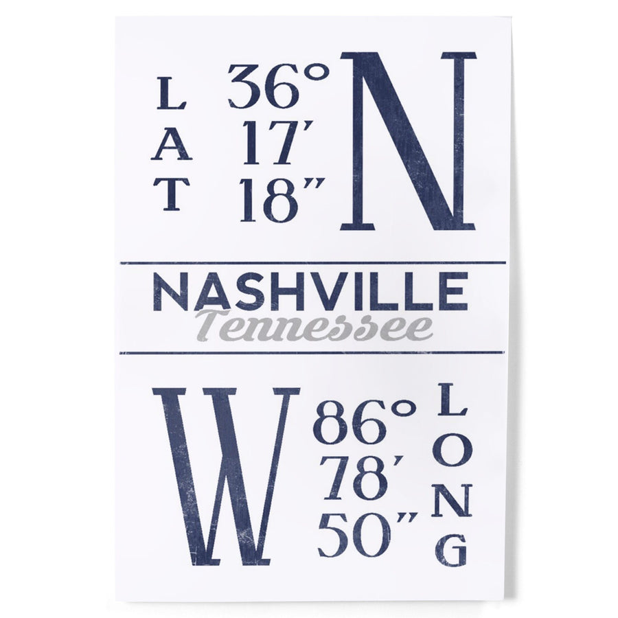 Nashville, Tennessee, Latitude and Longitude (Blue), Art & Giclee Prints Art Lantern Press 