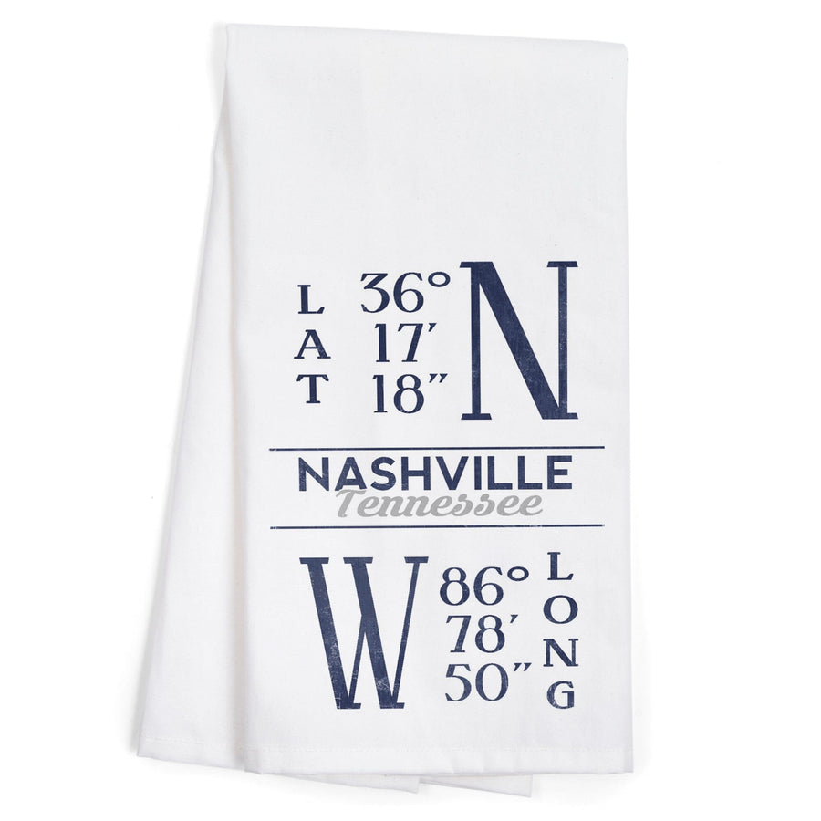 Nashville, Tennessee, Latitude and Longitude (Blue), Organic Cotton Kitchen Tea Towels Kitchen Lantern Press 