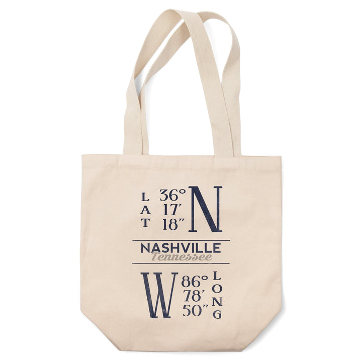 Nashville, Tennessee, Latitude and Longitude (Blue), Tote Bag Totes Lantern Press 