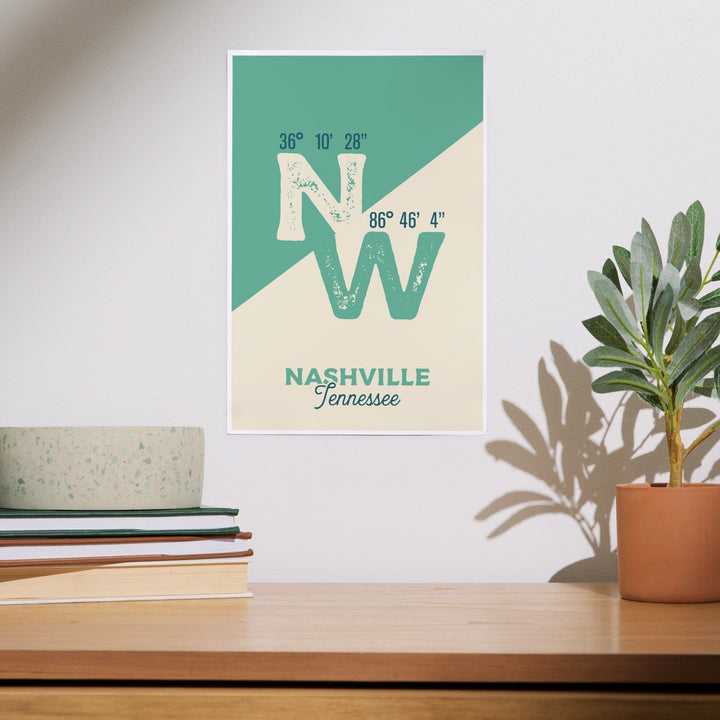 Nashville, Tennessee, Latitude and Longitude, City Series, Art & Giclee Prints Art Lantern Press 