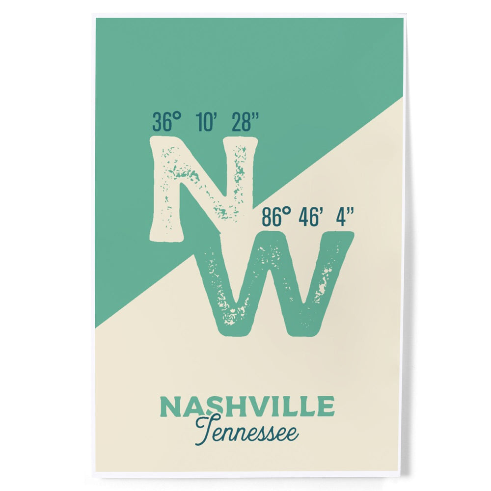 Nashville, Tennessee, Latitude and Longitude, City Series, Art & Giclee Prints Art Lantern Press 8 x 12 Art Print 