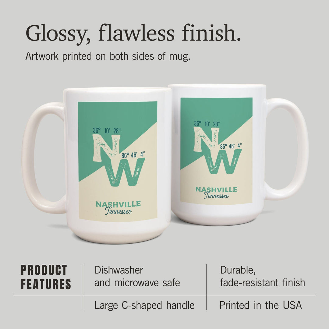 Nashville, Tennessee, Latitude and Longitude, City Series, Ceramic Mug Mugs Lantern Press 
