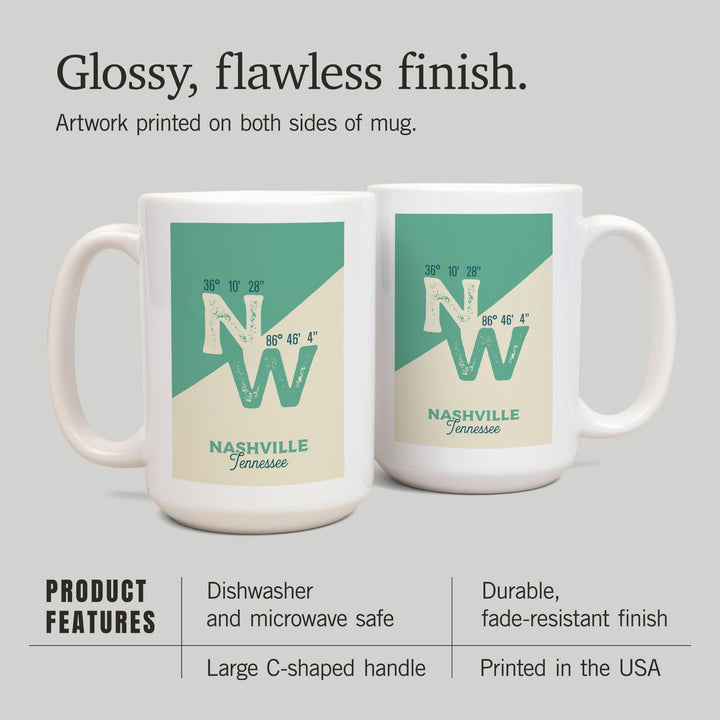 Nashville, Tennessee, Latitude and Longitude, City Series, Ceramic Mug Mugs Lantern Press 