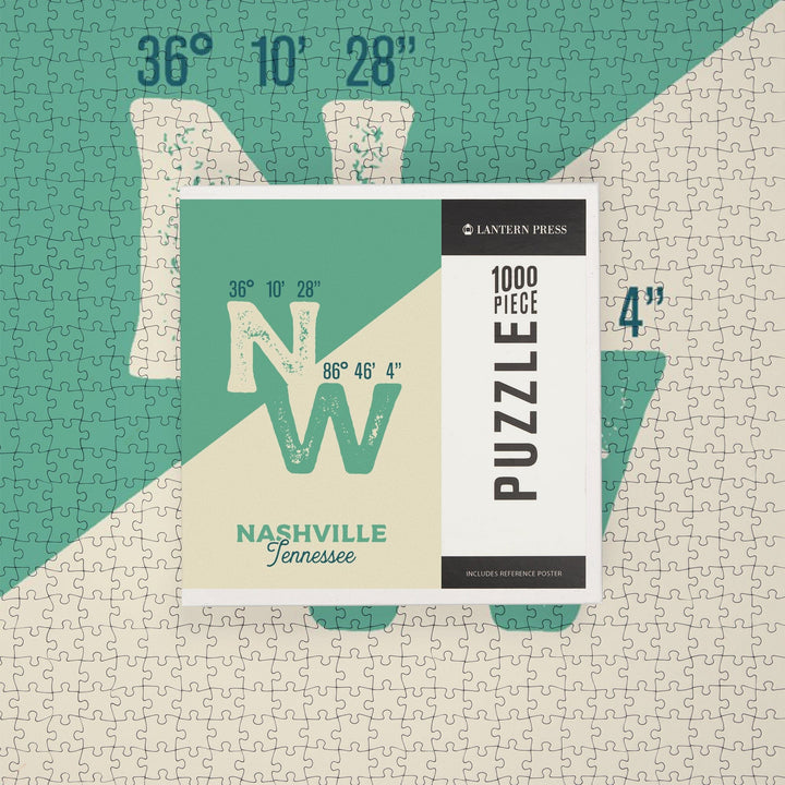 Nashville, Tennessee, Latitude and Longitude, City Series, Jigsaw Puzzle Puzzle Lantern Press 