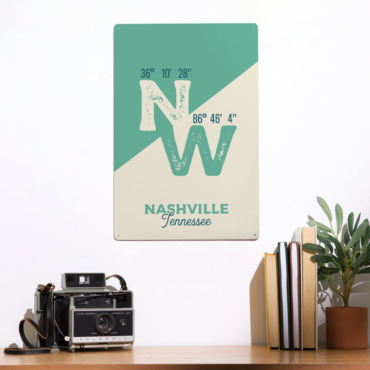 Nashville, Tennessee, Latitude and Longitude, City Series, Metal Signs Metal Lantern Press 