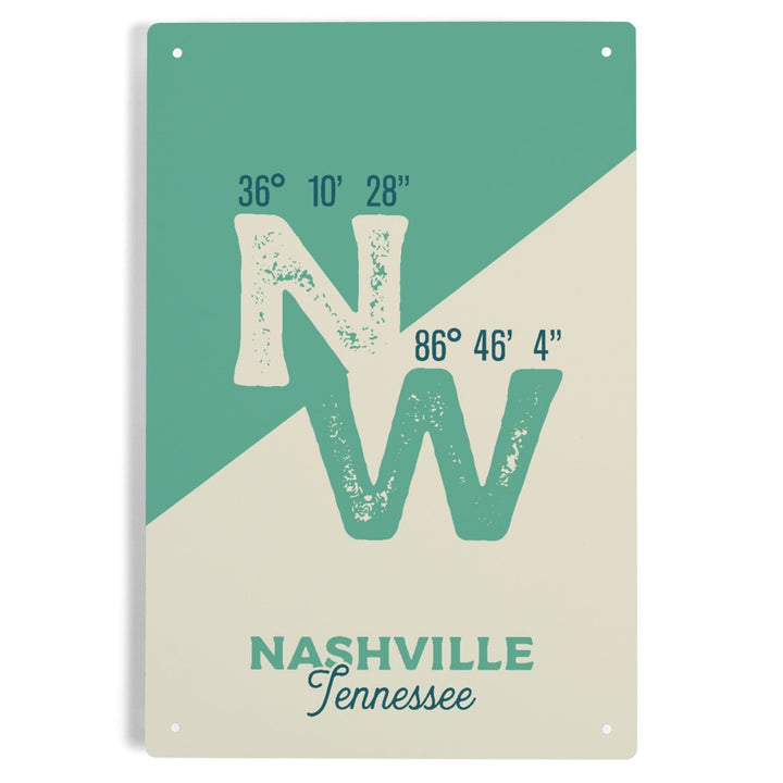 Nashville, Tennessee, Latitude and Longitude, City Series, Metal Signs Metal Lantern Press 