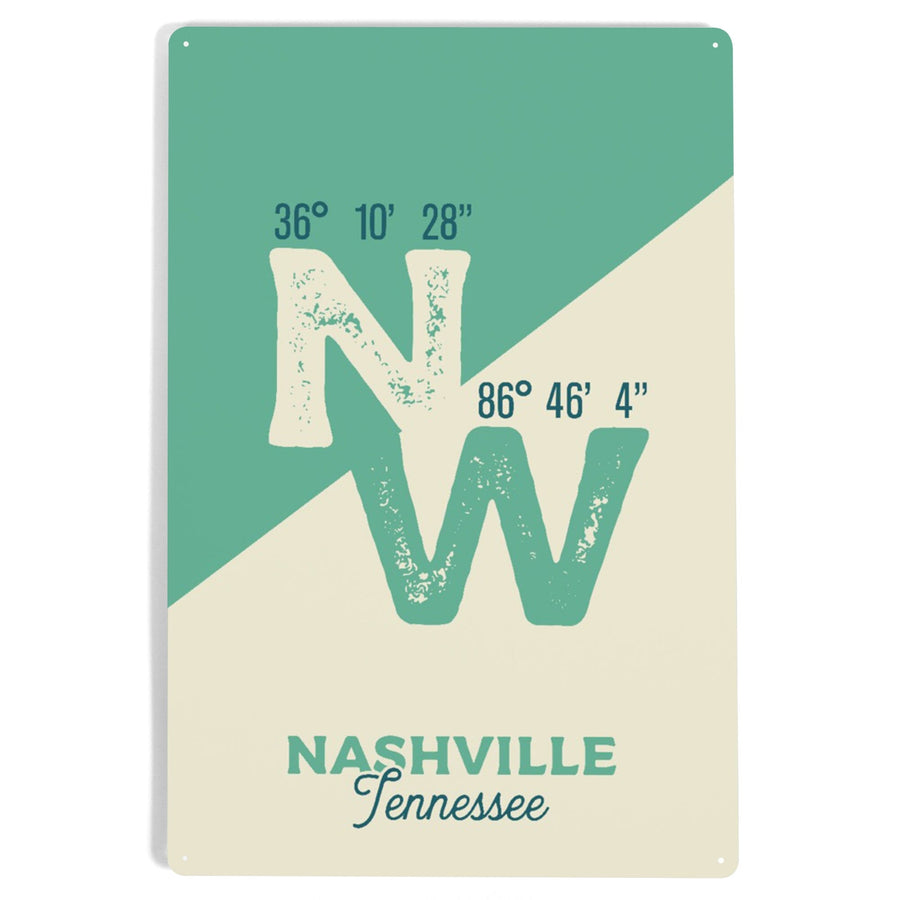 Nashville, Tennessee, Latitude and Longitude, City Series, Metal Signs Metal Lantern Press 