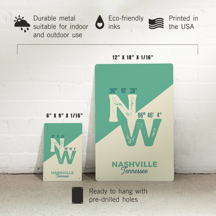 Nashville, Tennessee, Latitude and Longitude, City Series, Metal Signs Metal Lantern Press 