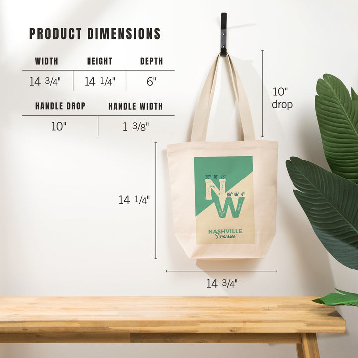 Nashville, Tennessee, Latitude and Longitude, City Series, Tote Bag Totes Lantern Press 