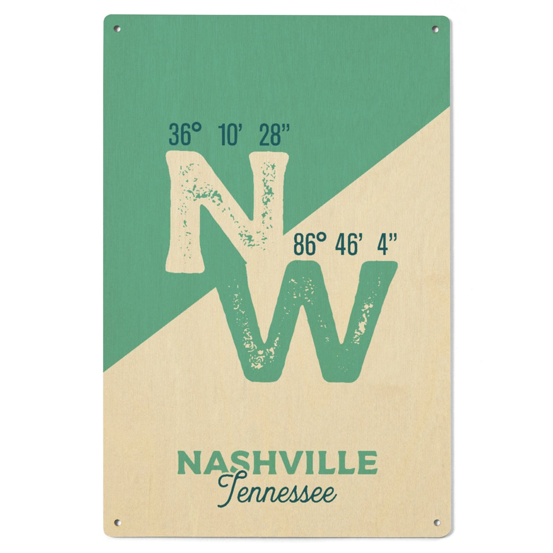 Nashville, Tennessee, Latitude and Longitude, City Series, Wood Signs and Postcards Wood Lantern Press 