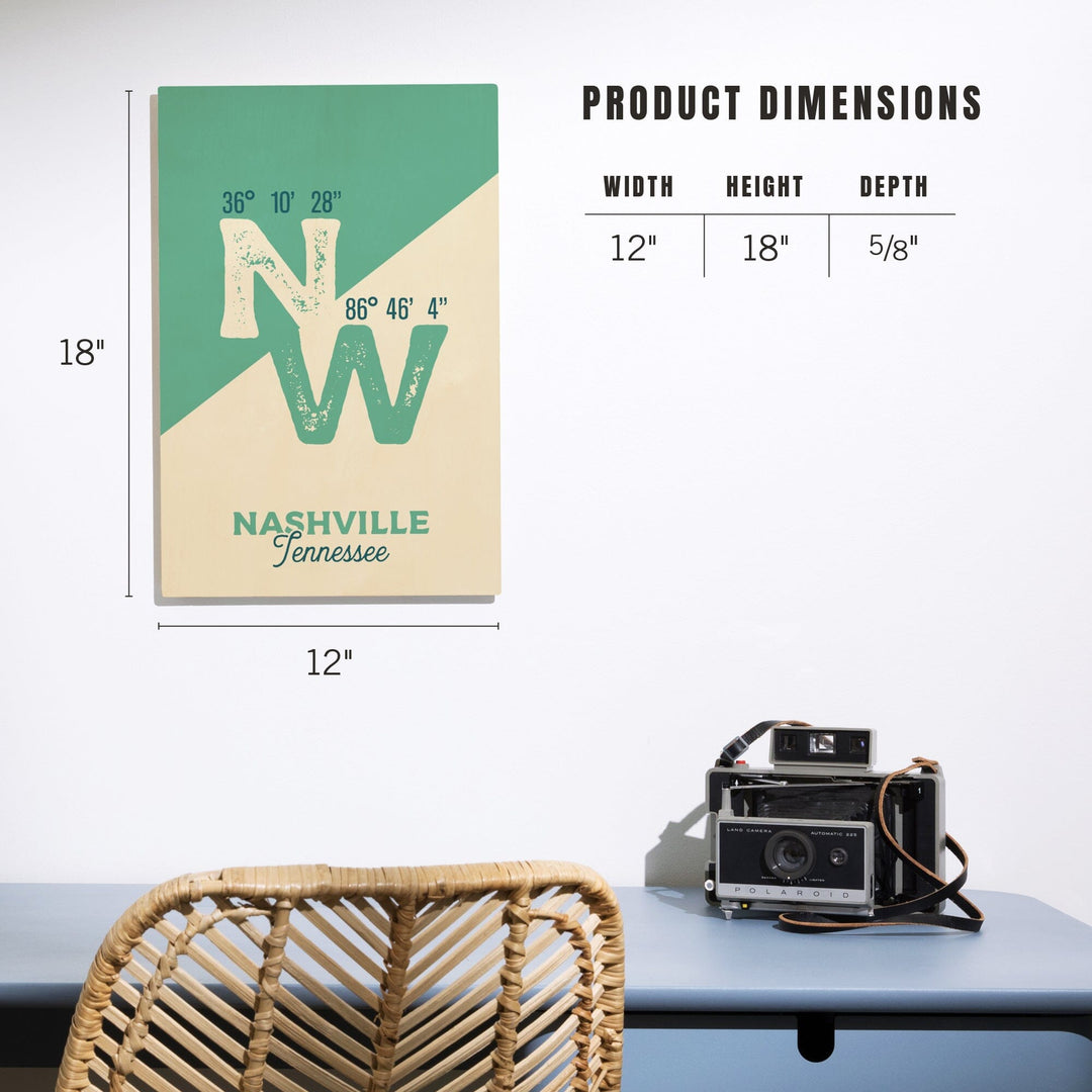 Nashville, Tennessee, Latitude and Longitude, City Series, Wood Signs and Postcards Wood Lantern Press 