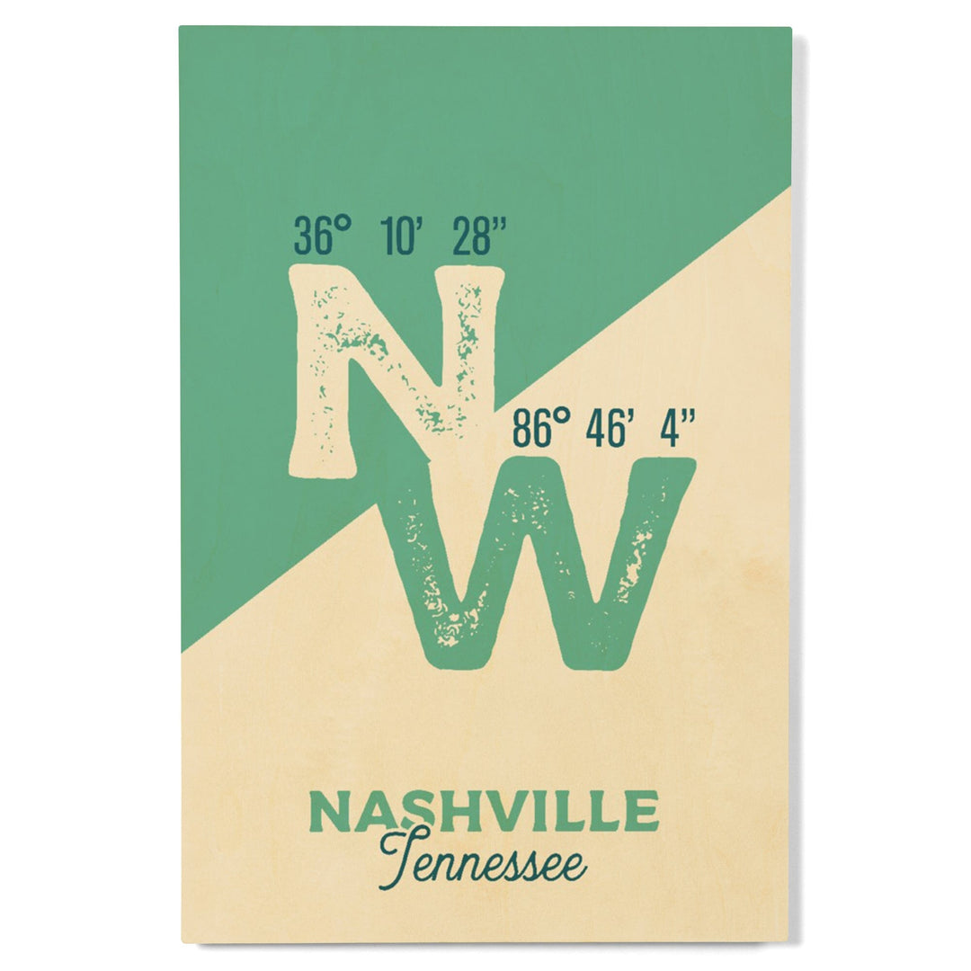 Nashville, Tennessee, Latitude and Longitude, City Series, Wood Signs and Postcards Wood Lantern Press 