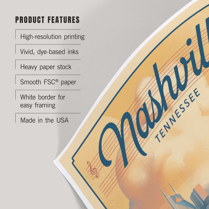 Nashville, Tennessee, Lithograph City Series, Art & Giclee Prints Art Lantern Press 