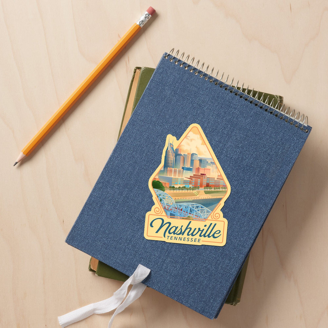 Nashville, Tennessee, Lithograph City Series, Contour, Vinyl Sticker Sticker Lantern Press 