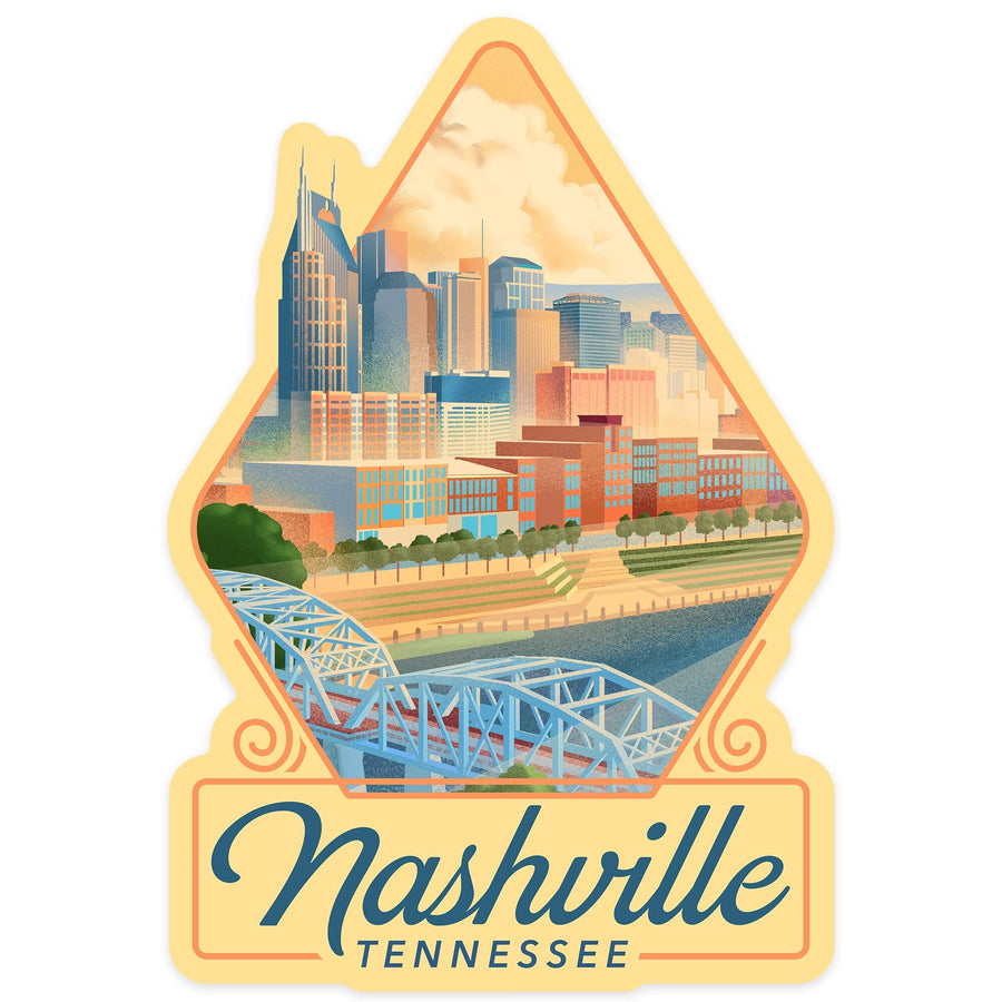 Nashville, Tennessee, Lithograph City Series, Contour, Vinyl Sticker Sticker Lantern Press 