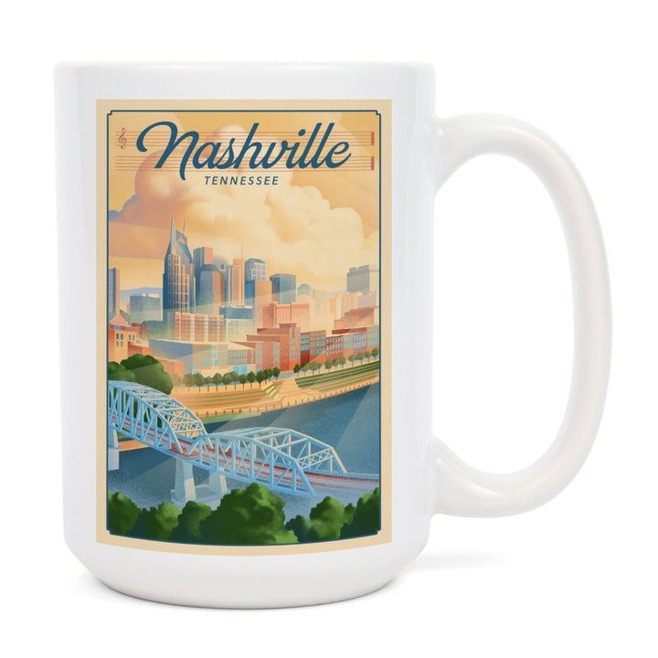 Nashville, Tennessee, Lithograph City Series, Lantern Press Artwork, Ceramic Mug Mugs Lantern Press 