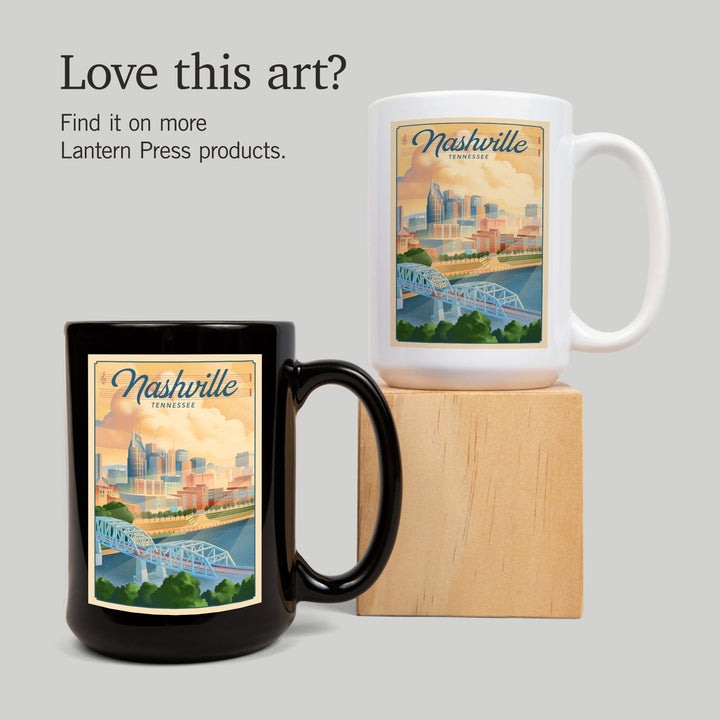 Nashville, Tennessee, Lithograph City Series, Lantern Press Artwork, Ceramic Mug Mugs Lantern Press 