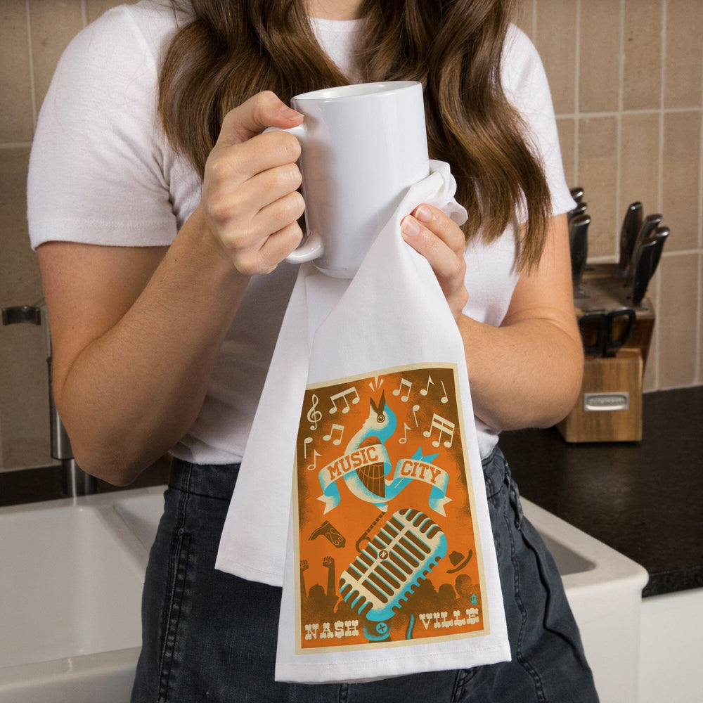 Nashville, Tennessee, Music City, Organic Cotton Kitchen Tea Towels Kitchen Lantern Press 