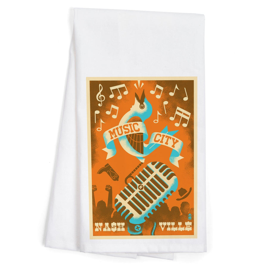 Nashville, Tennessee, Music City, Organic Cotton Kitchen Tea Towels Kitchen Lantern Press 
