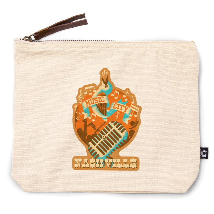 Nashville, Tennessee, Music City,, Organic Cotton Zipper Pouch, Go Bag Go Bag Lantern Press 
