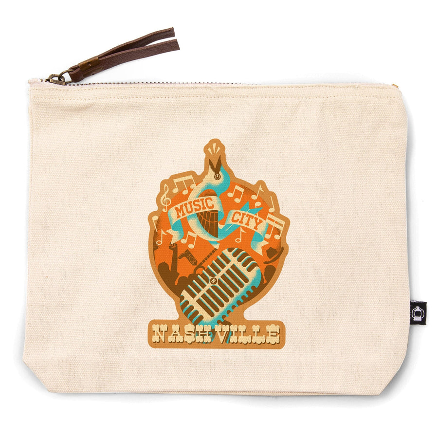 Nashville, Tennessee, Music City,, Organic Cotton Zipper Pouch, Go Bag Go Bag Lantern Press 